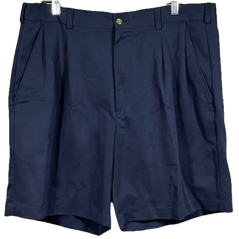 Izod Golf Shorts Mens Size 38 Navy Blue Pleated Front 9" Inseam Polyester
